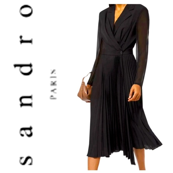- Sandro Paris dual-material long sleeved dress- size 2 - Picture 1 of 16